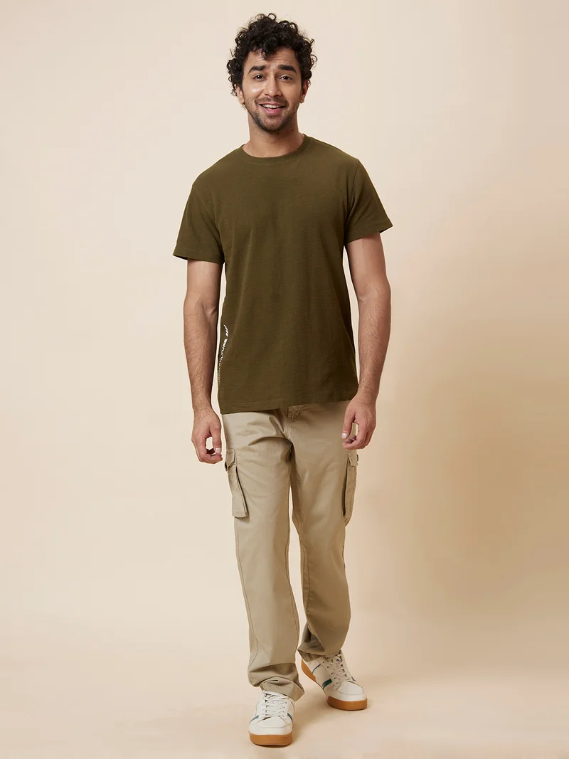 globus Globus Men Olive Solid Cotton T-Shirt